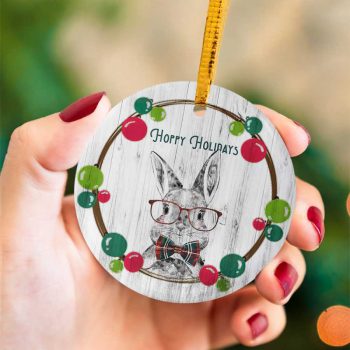 Hoppy Holidays Merry Christmas Rabbit Lover Ceramic Ornament