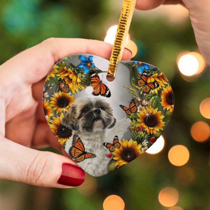 In My Meory Of Shih Tzu Sunflowers Dog Lover Ceramic Ornament