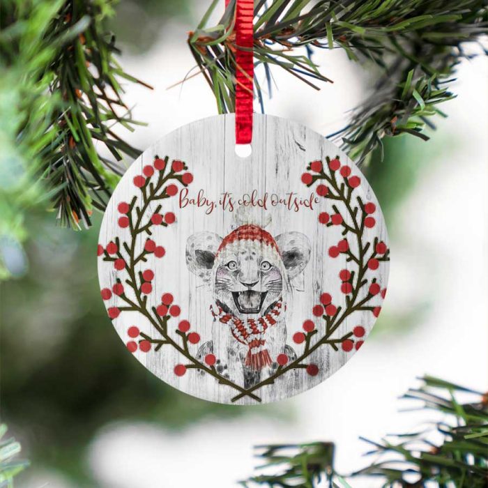 Merry Christmas Baby Lion It's Cold Outside Ceramic Ornament