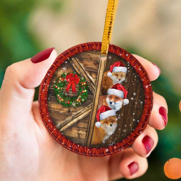Merry Christmas Foxs Peek Ceramic Ornament