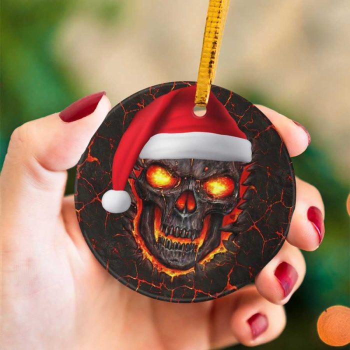 Merry Christmas Magma Skull Horror Ceramic Ornament