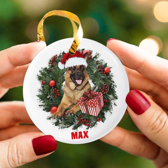 Personalized German Shepherd Santa's Gift Custom Name Dog Lover Ceramic Ornament