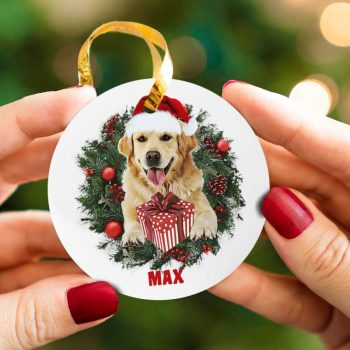 Personalized Golden Santa's Gift Custom Name Dog Lover Ceramic Ornament