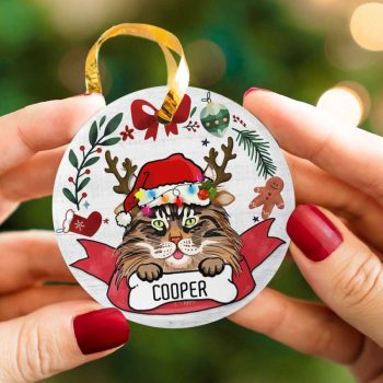 Personalized Maine Coon Cat Santa's Reindeer Lover Ceramic Ornament