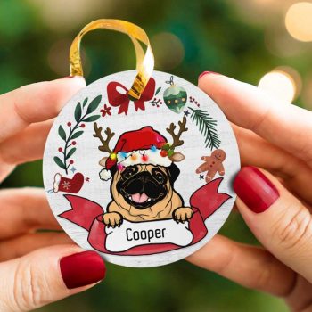 Personalized Pug Santa's Reindeer Dog Lover Ceramic Ornament