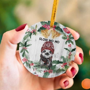 Slow Ho Ho Funny Sloth Merry Christmas Ceramic Ornament