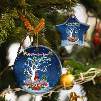 All Hearts Come Home For Christmas. Three Gnomes Ceramic Ornament