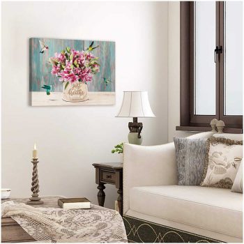 Beautiful Lily Stargazer And Hummingbirds Just Breathe Canvas Prints Wall Art Decor