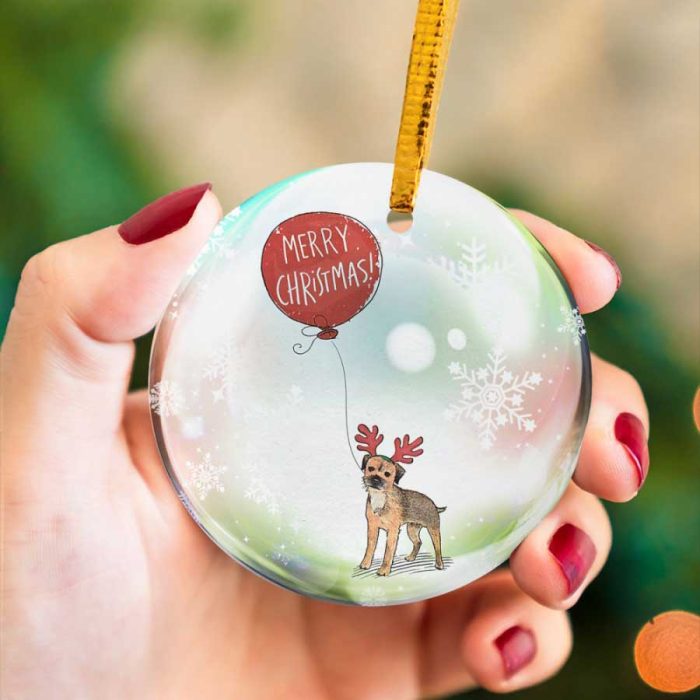 Border Terrier Merry Christmas Dog Lover Ceramic Ornament
