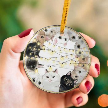 Cats Family Merry Christmas Gifts Cat Lover Ceramic Ornament