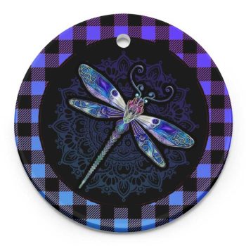 Dragonfly Pattern Merry Christmas Decor Gifts Ceramic Ornament