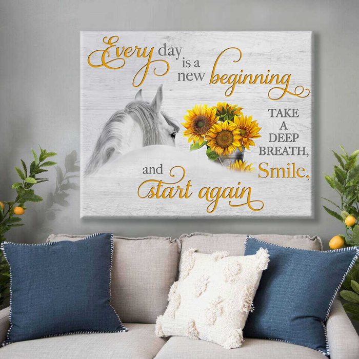 Everyday Is A New Beginning Horse And Sunflowers Canvas Prints Wall Art Decor