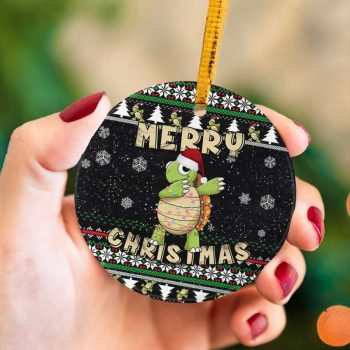 Funny Merry Christmas Dancing Turtle Ceramic Ornament