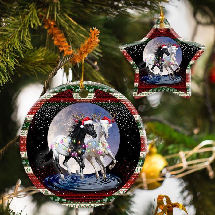 Running Horses Christmas Ceramic Ornament