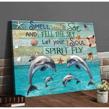 Smell The Sea Dolphins Coastal House Canvas Prints Wall Art Decor