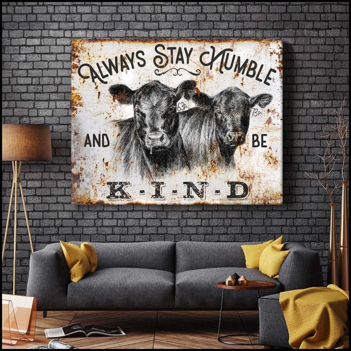 Stay Humble And Be Kind Angus Cows Canvas Wall Art Farmhouse Decor