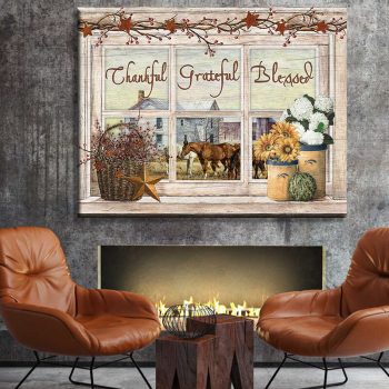 Thankful Grateful Blessed Farm Horse Canvas Prints Wall Art Decor
