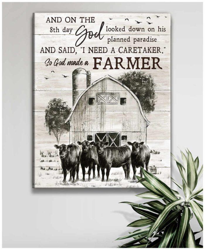 Farm Farmhouse Angus Cow Canvas So God Made A Farmer Wall Art Decor
