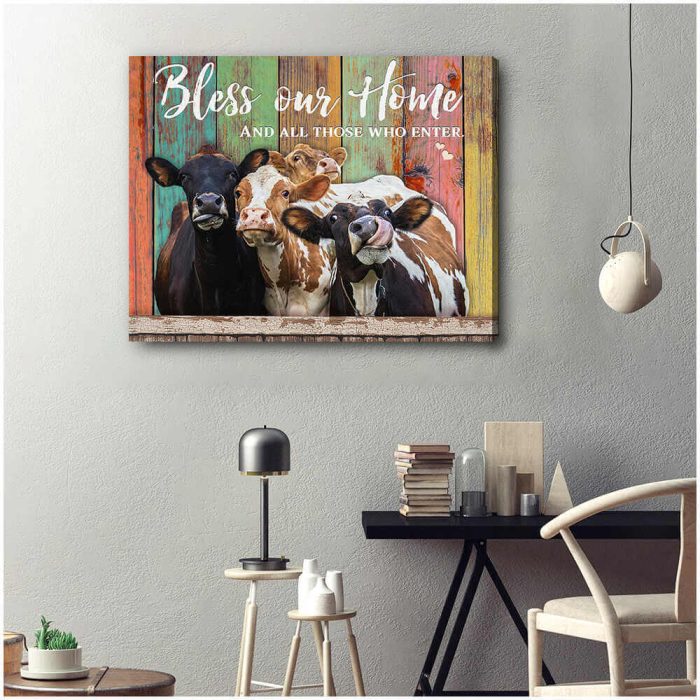 Farmhouse Canvas Bless Our Home And All Those Who Enter Wall Art Decor