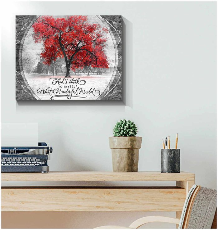 Red Tree And I Think To Myself What A Wonderful World Canvas Prints Wall Art Decor
