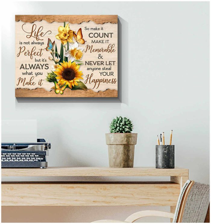 Sunflowers And Butterfly Canvas Never Let Anyone Steal Your Happiness Wall Art Decor