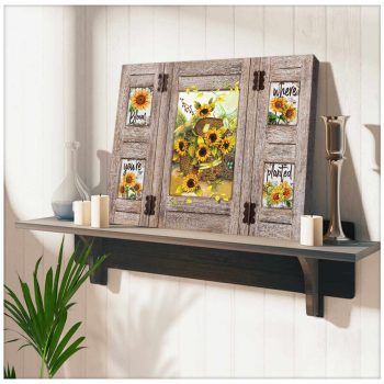 Sunflowers And Dragonfly Window Canvas Bloom Where You'Re Planted Wall Art Decor
