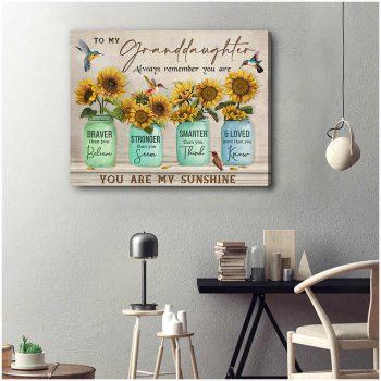 The Best Gift For Your Granddaughter With Sunflowers And Hummingbirds Canvas To My Granddaughter Wall Art Decor
