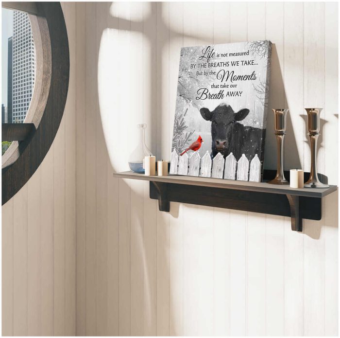 The Moments Cardinal And Black Angus Cow Canvas Wall Art