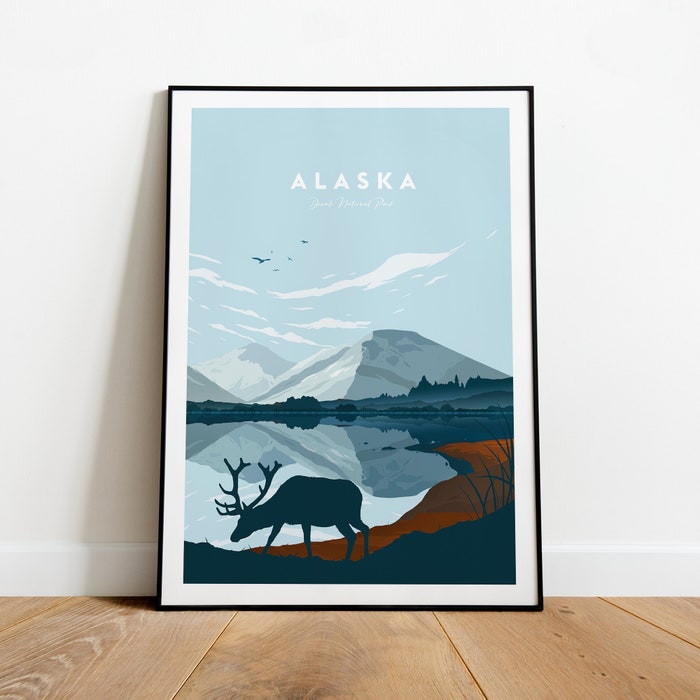 Alaska Traditional Travel Canvas Poster Print - Denali National Park Alaska Print Alaska Poster Denali Print