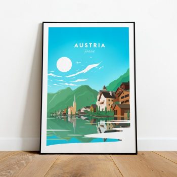 Austria Traditional Travel Canvas Poster Print - Hallstatt. Hallstatt Poster Hallstatt Print Austria Artwork