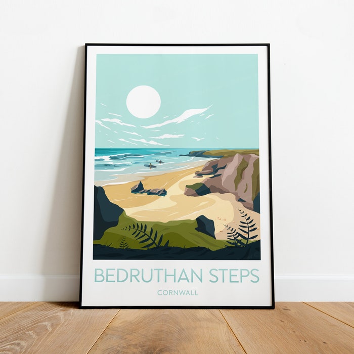 Bedruthan Steps Beach Travel Canvas Poster Print - Cornwall