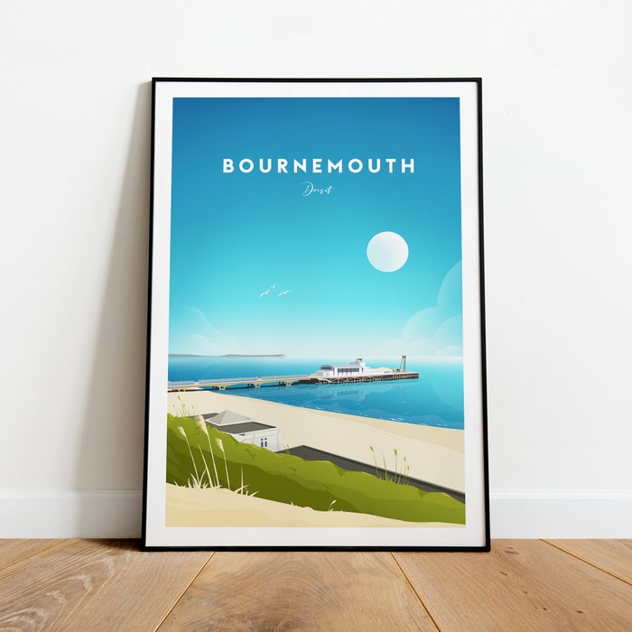 Bournemouth Traditional Travel Canvas Poster Print - Dorset Bournemouth Print Bournemouth Poster Dorset Artwork