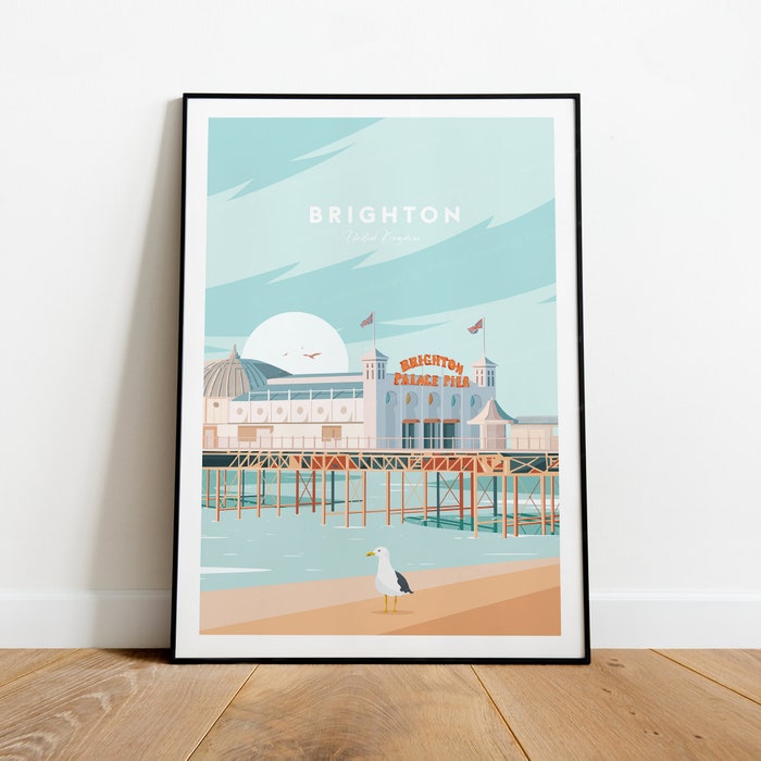 Brighton Traditional Travel Canvas Poster Print - Uk