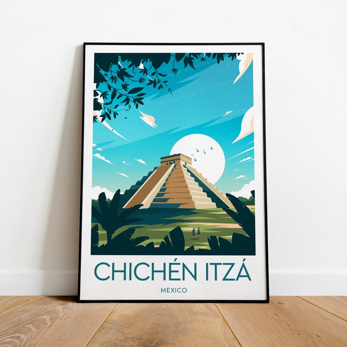 Chichén Itzá Travel Canvas Poster Print - Mexico Chichen Itza Poster Cancun Print Calakmul