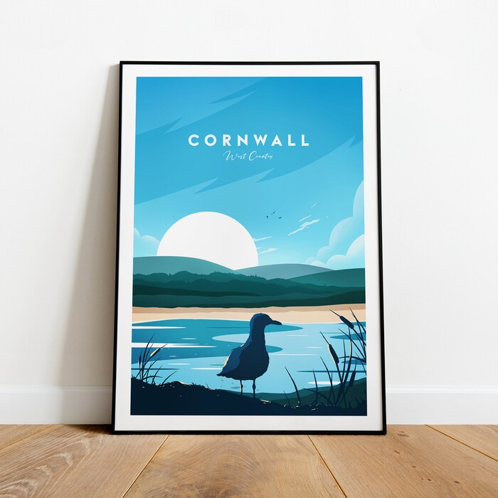 Cornwall Traditional Travel Canvas Poster Print - West Country Cornwall Print Cornwall Poster Cornwall Artwork West Country Print