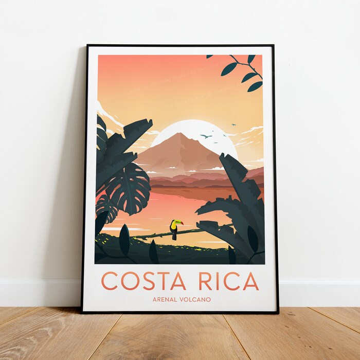 Costa Rica Evening Travel Canvas Poster Print Costa Rica Poster San José Poster Areanal Volcano