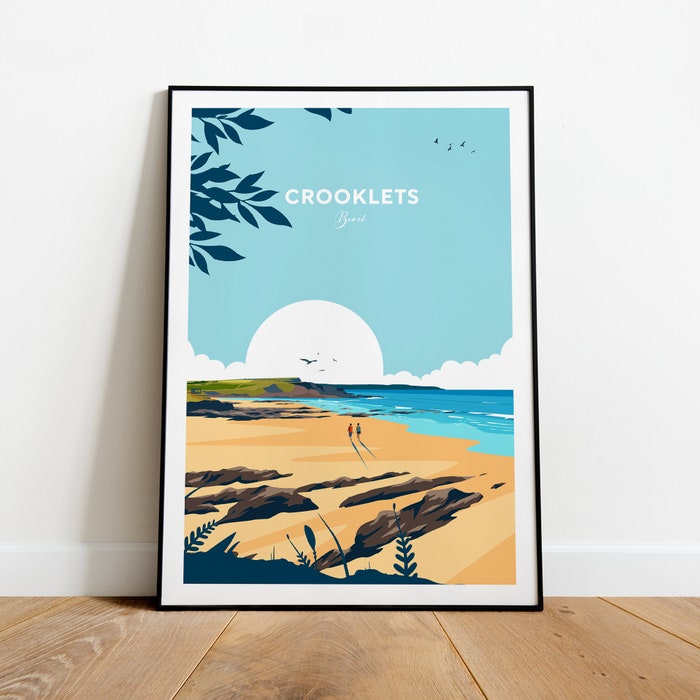 Crooklets Beach Traditional Travel Canvas Poster Print - Cornwall Crooklets Poster Cornwall Print