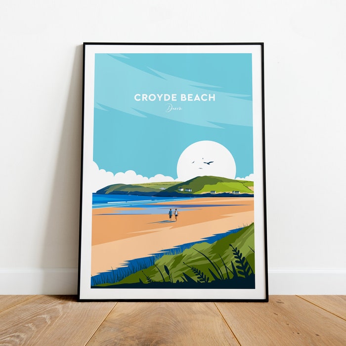Croyde Beach Traditional Travel Canvas Poster Print - Devon