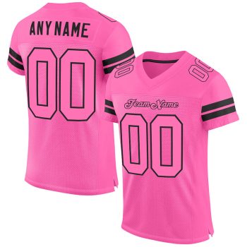 Custom Pink Pink-Black Mesh Football Jersey