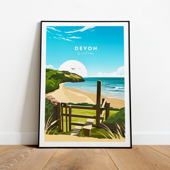 Devon Traditional Travel Canvas Poster Print - West Country