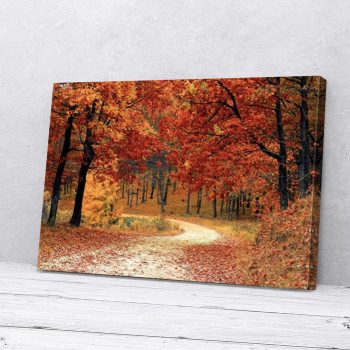 Fall Forest Red Leaves Road Canvas Poster Prints Wall Art Decor