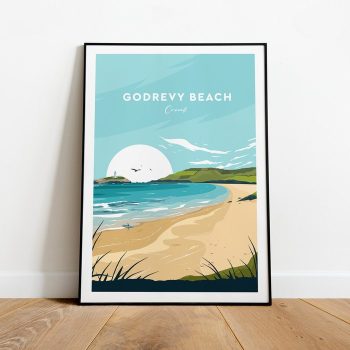 Godrevy Beach Traditional Travel Canvas Poster Print - Cornwall