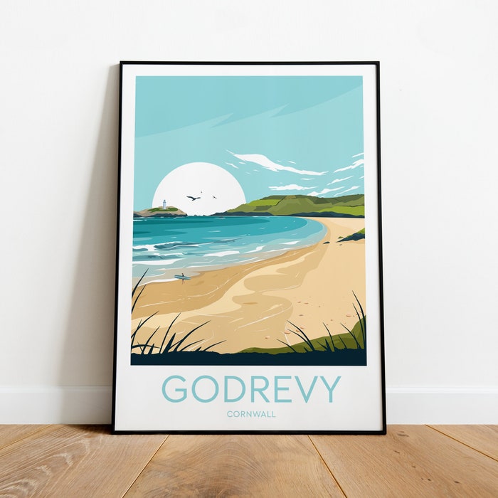 Godrevy Beach Travel Canvas Poster Print - Cornwall