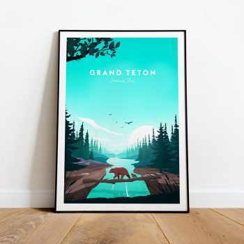 Grand Teton Traditional Travel Canvas Poster Print - National Park Grand Teton Poster Wall Art