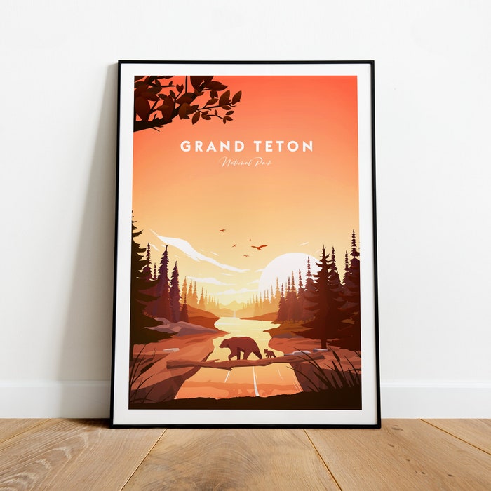 Grand Teton Traditional Travel Canvas Poster Print - National Park Grand Teton Poster Wall Art