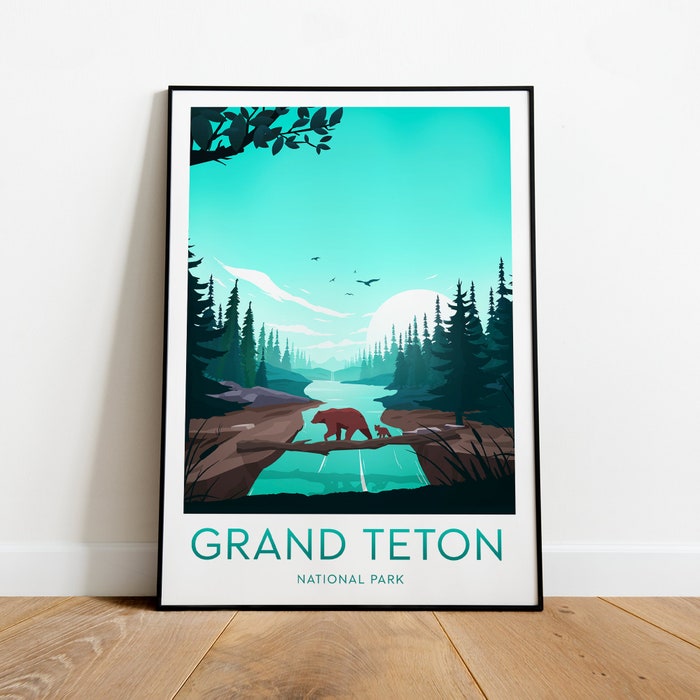 Grand Teton Travel Canvas Poster Print - National Park Grand Teton Poster Wall Art