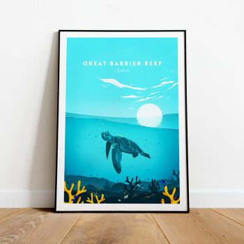 Great Barrier Reef Traditional Travel Canvas Poster Print - Australia Great Barrier Reef Poster Cairns Print Australia Travel Poster