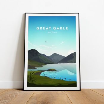 Great Gable Traditional Travel Canvas Poster Print - Lake District Great Gable Print Lake District Hawkshead Print Keswick Poster