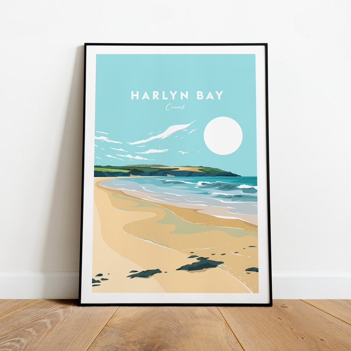 Harlyn Bay Traditional Travel Canvas Poster Print - Cornwall