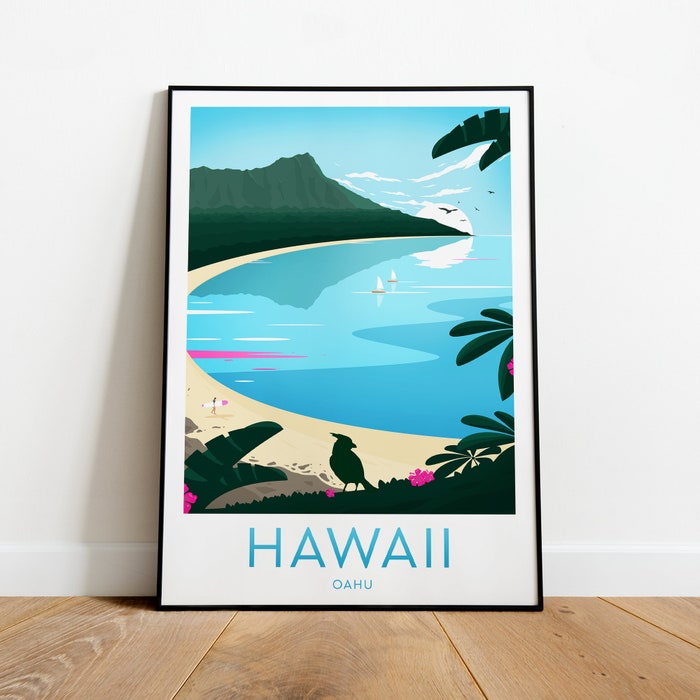 Hawaii Travel Canvas Poster Print - Oahu Hawaii Poster Oahu Print Honolulu Print Birthday Poster